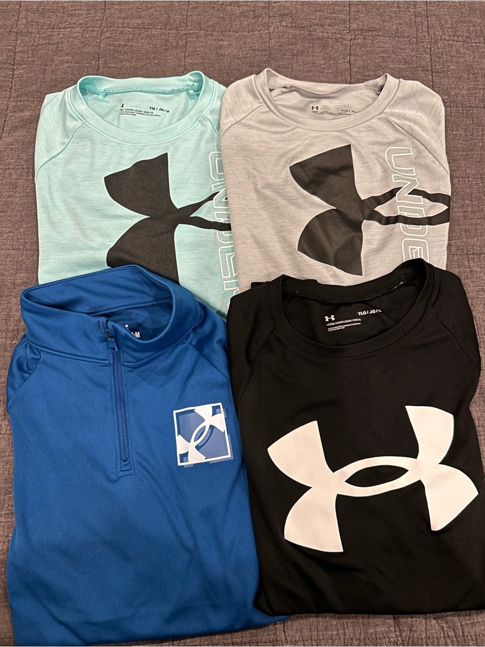 Under Armour Kids 4 variety Performance Tops in Black, Blue, Aqua, Gray